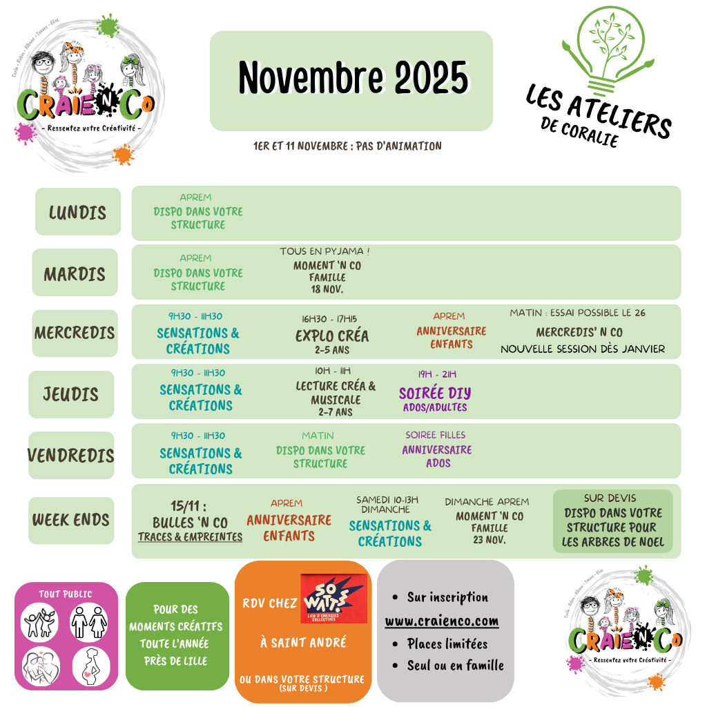 ateliers creatifs novembre