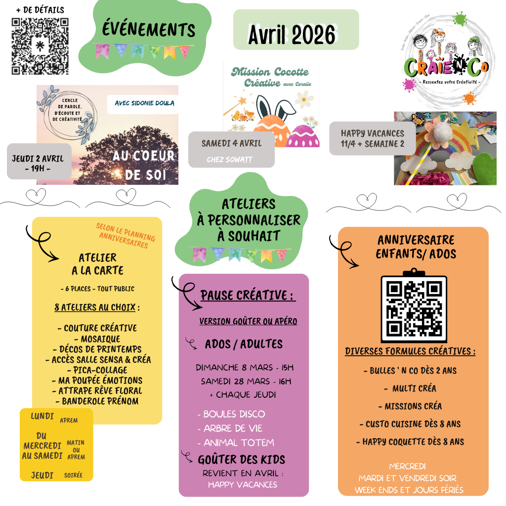 ateeliers créatifs enfants adultes avril 2026 lille